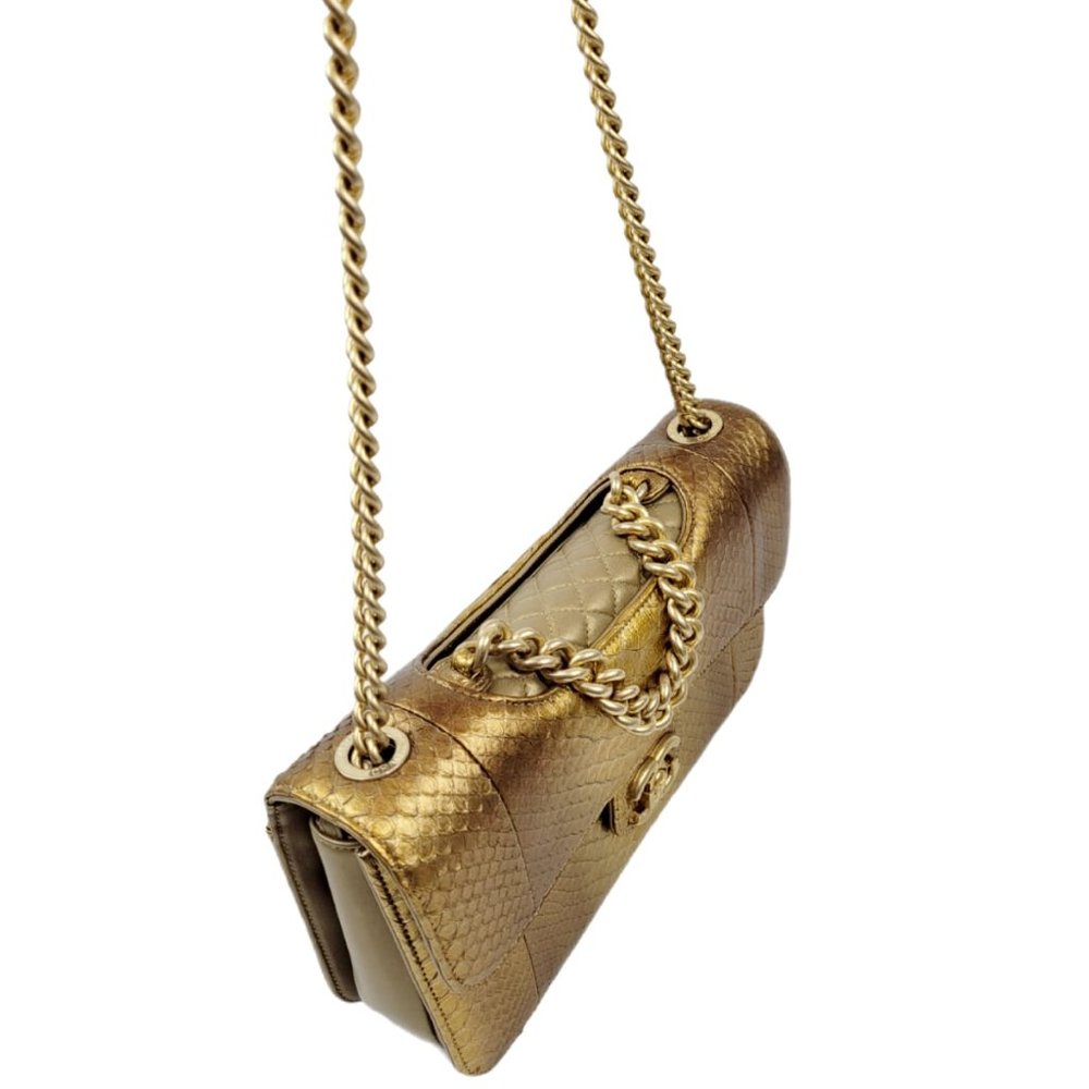 Chanel Two Tone Gold Python Double Flap Bag - Picture 7 of 8